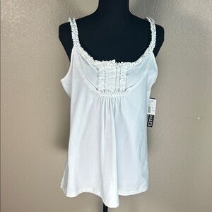 Ava & Grace White Button-Front Tank Top – XL Flowy Straps